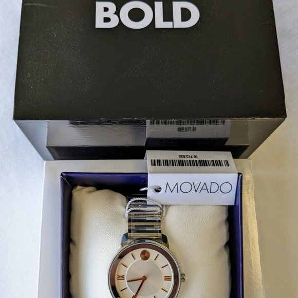 Movado Bold Women’s Silver Rose Gold Dial Silver Bracelet Watch 3600590 - Picture 3 of 5